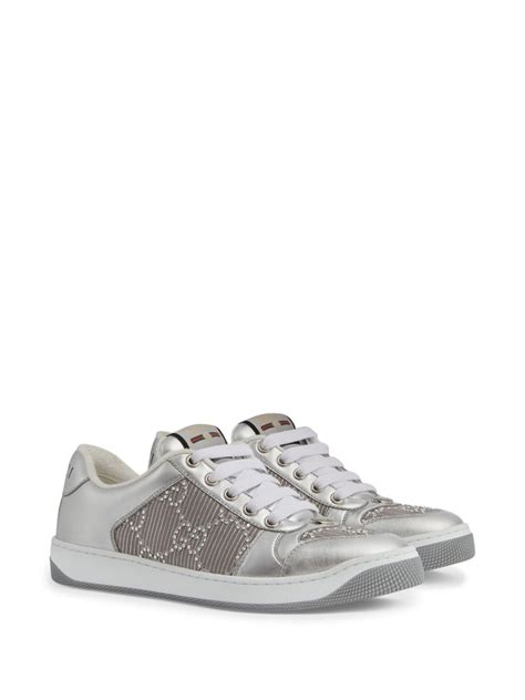 gucci sneakers silver|Gucci screener sneakers with crystals.